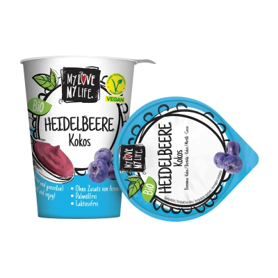 Jogurtinis kokosų kremas su mėlynėmis, ekologiškas