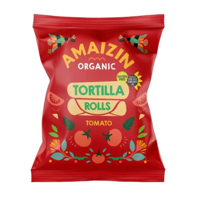 Tortilijų traškučiai TORTILLA ROLLS TOMATO, ekologiški