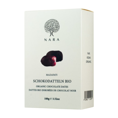 Šokoladu dengtos datulės MAZAFATI, ekologiškos