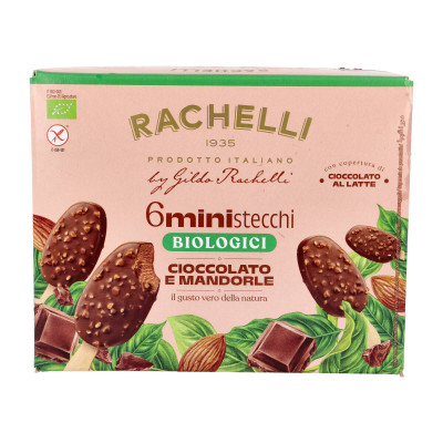 Šokoladinis plombyras su migdolais aplietas šokoladu, ant pagaliuko, 6x35g, ekologiškas