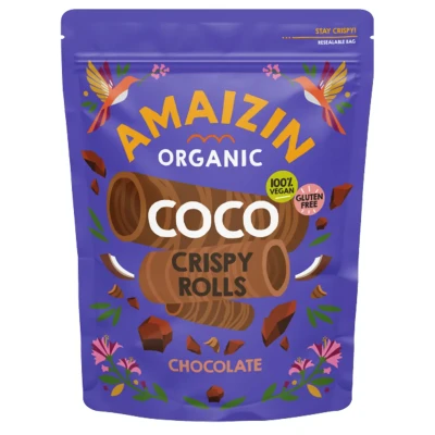 Vafliai COCO CRISPY ROLL CHOCOLATE, be glitimo, ekologiški