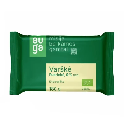 Pusriebė varškė AUGA 9% rieb., ekologiška
