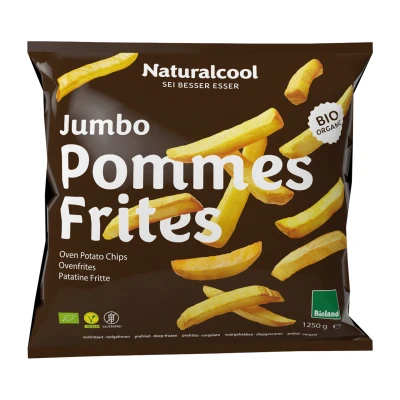 Bulvių lazdelės, gruzdintos, šaldytos, biodinaminės