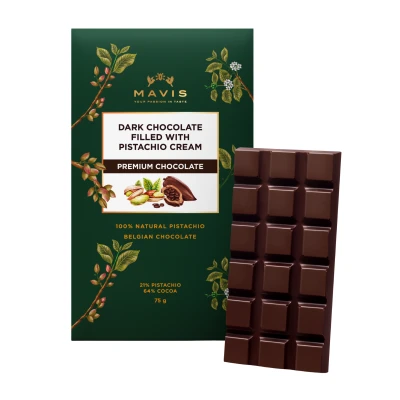 Juodasis šokoladas su pistacijų kremo įdaru MAVIS PREMIUM CHOCOLATE