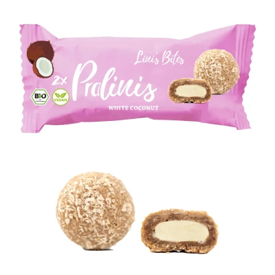 Saldainiai su baltuoju kakavos kremu PRALINIS, ekologiški