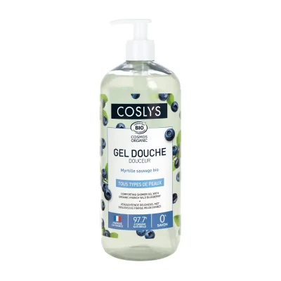 Raminamasis dušo gelis su mėlynėmis. ekologiškas