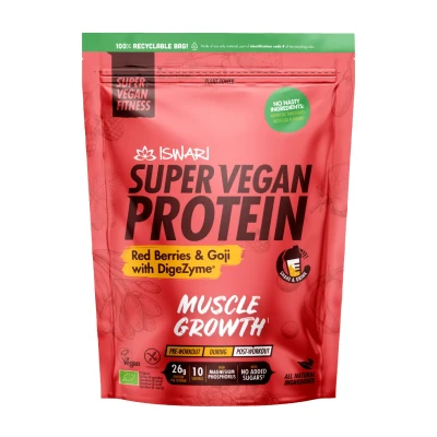 Proteinas su raudonosiomis uogomis ir goji SUPER VEGAN PROTEIN, ekologiškas