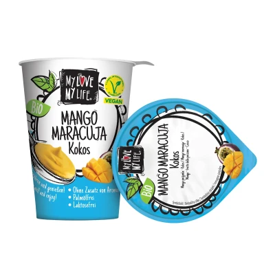Jogurtinis kokosų kremas su mangais ir pasifloromis, ekologiškas