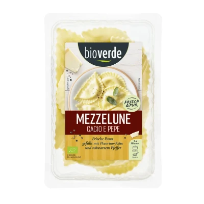 Švieži virtiniai su sūriu MEZZELUNE CACIO E PEPE, ekologiški