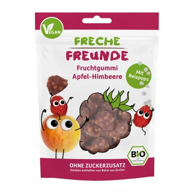 Guminukai su obuoliais, avietėmis ir ryžių dribsniais, ekologiški