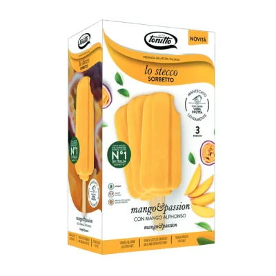 Mangų-pasiflorų sorbetas porcijomis