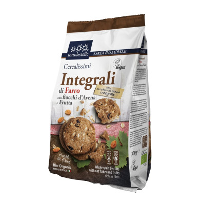 Speltų sausainiai su avižomis ir vaisiais INTEGRALI DI FARRO, ekologiški