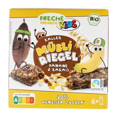 Avižiniai batonėliai su bananais, kakava ir lazdynų riešutais, 6 vnt., ekologiški