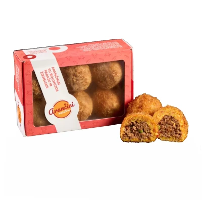 Arančinai su jautiena, bolonijos padažu ir žirneliais, šaldyti