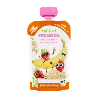 Bananų, braškių ir avižų tyrelė su bolivine balanda, nuo 6 mėn., ekologiška