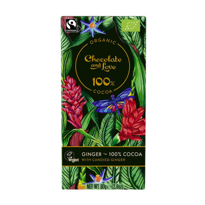 Juodasis šokoladas su imbieru GINGER 100 % COCOA, ekologiškas