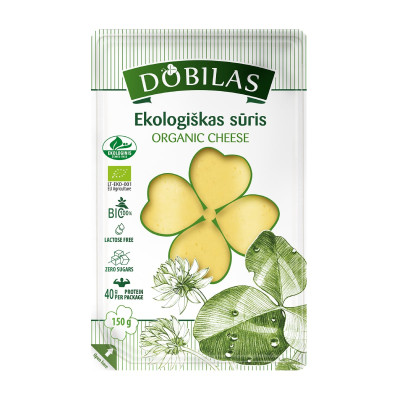 Sūris DOBILAS, 45 % rieb., pjaustytas, ekologiškas