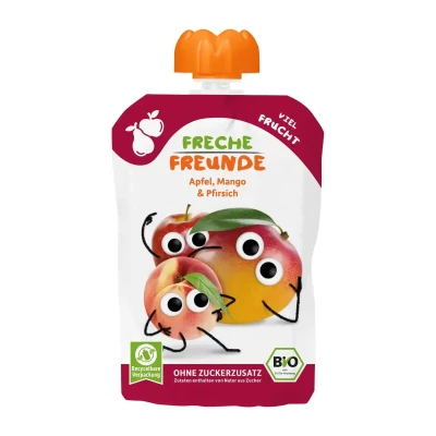 Obuolių, mangų ir persikų tyrelė, nuo 12 mėn., ekologiška